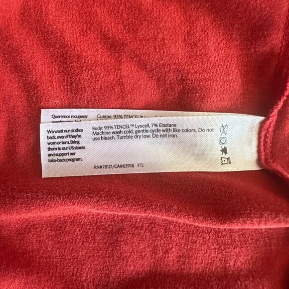 Women's XS Eileen Fisher Jersey Crew Neck Dress Burnt Red Stepped Hem Stretch - Picture 8 of 8